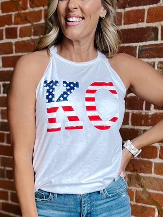 Flag Distressed KC Rocker Tank, White