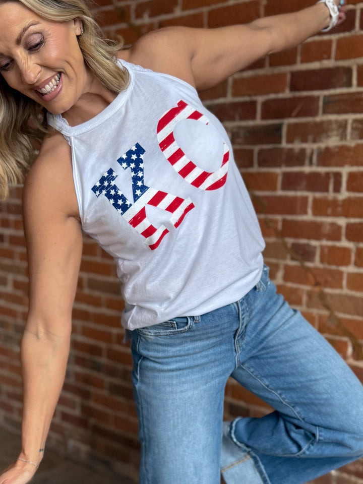 Flag Distressed KC Rocker Tank, White