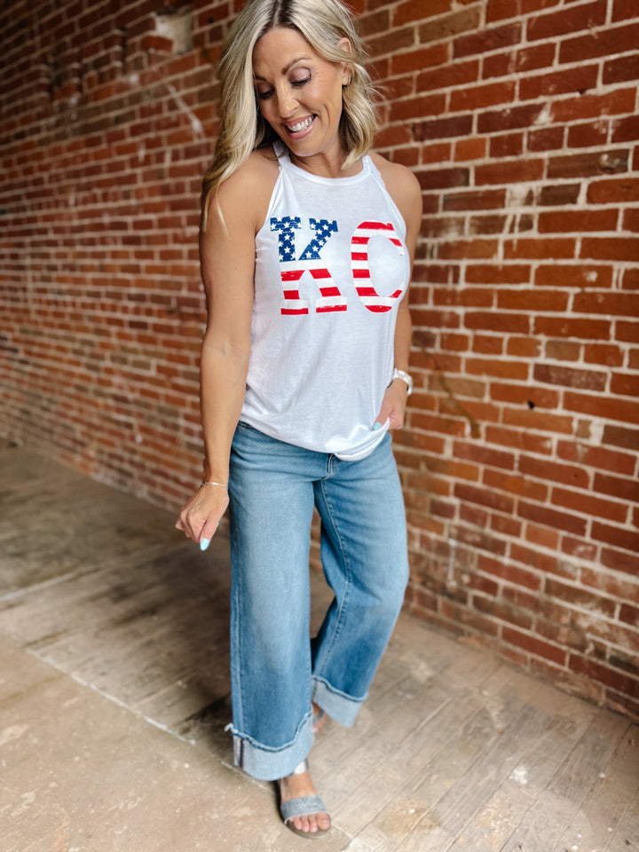Flag Distressed KC Rocker Tank, White