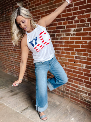 Flag Distressed KC Rocker Tank, White