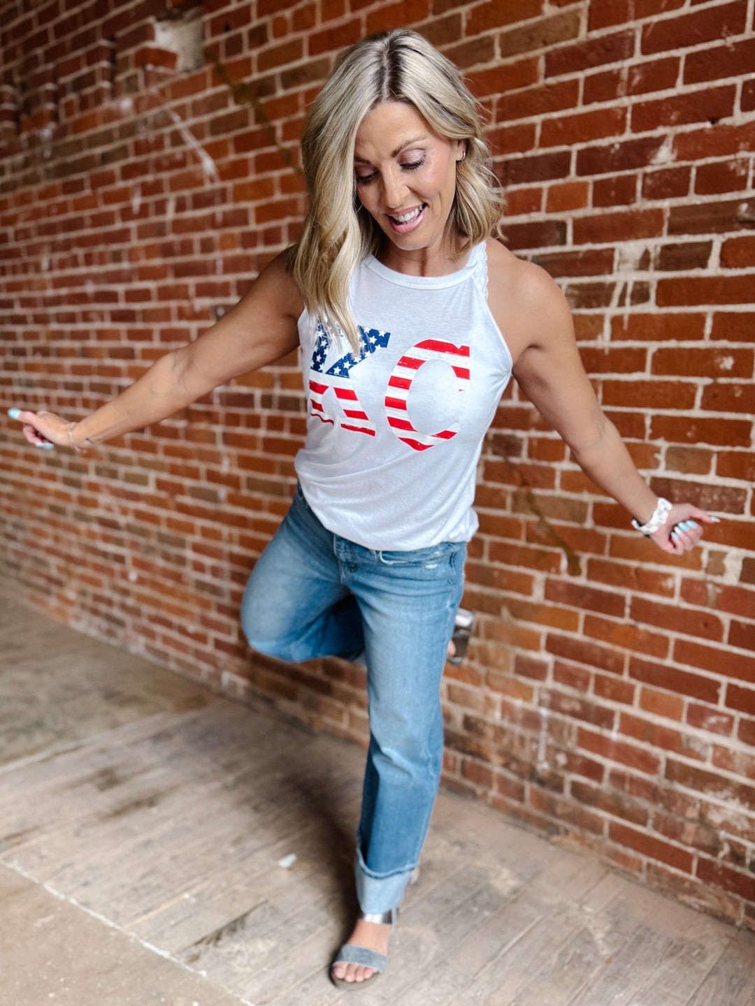 Flag Distressed KC Rocker Tank, White