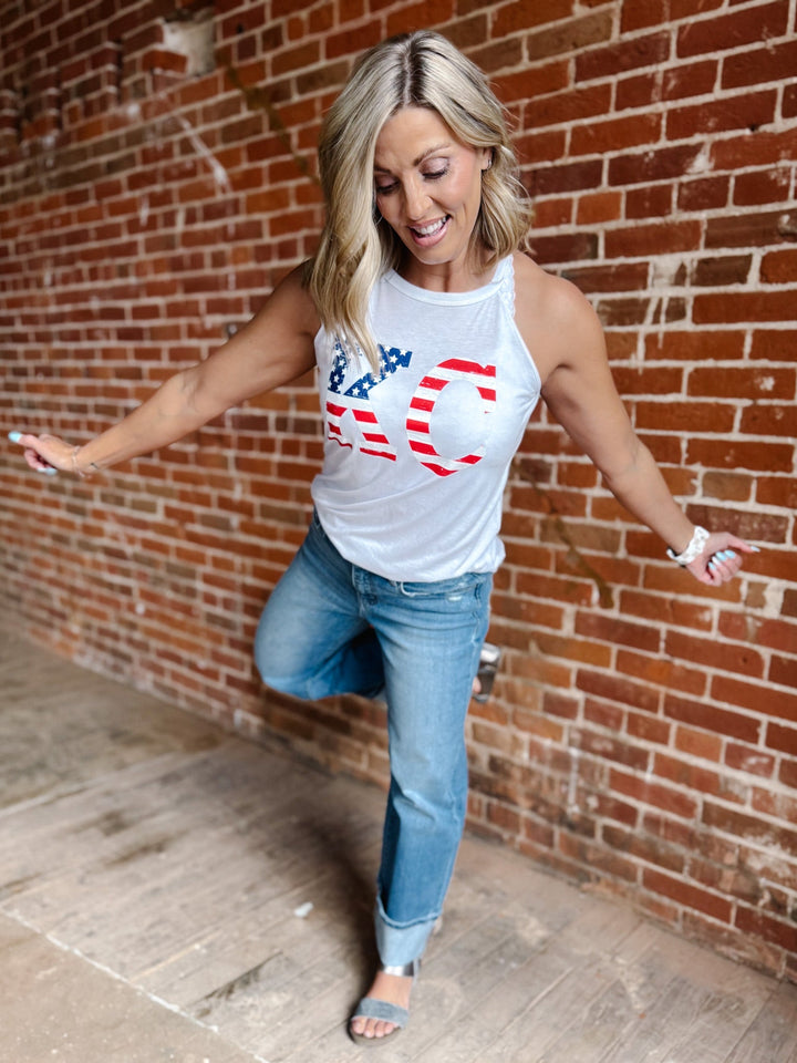 Flag Distressed KC Rocker Tank, White