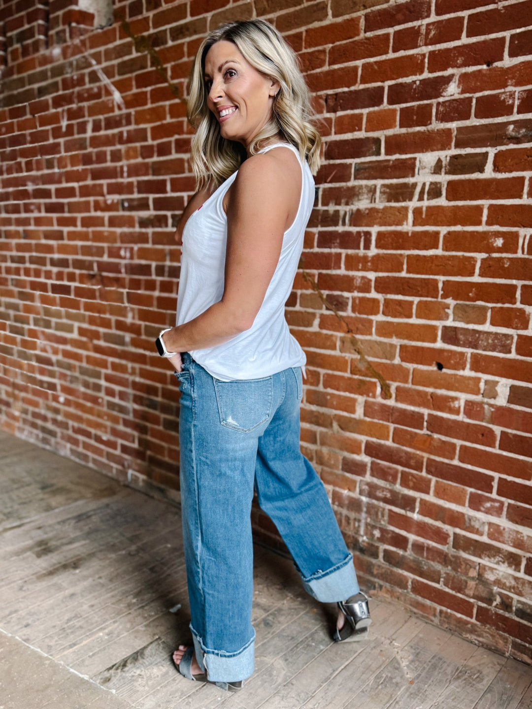 Flag Distressed KC Rocker Tank, White