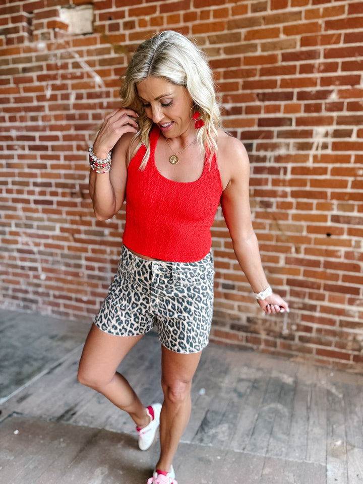 Floral Whisper Halter Tank, Red
