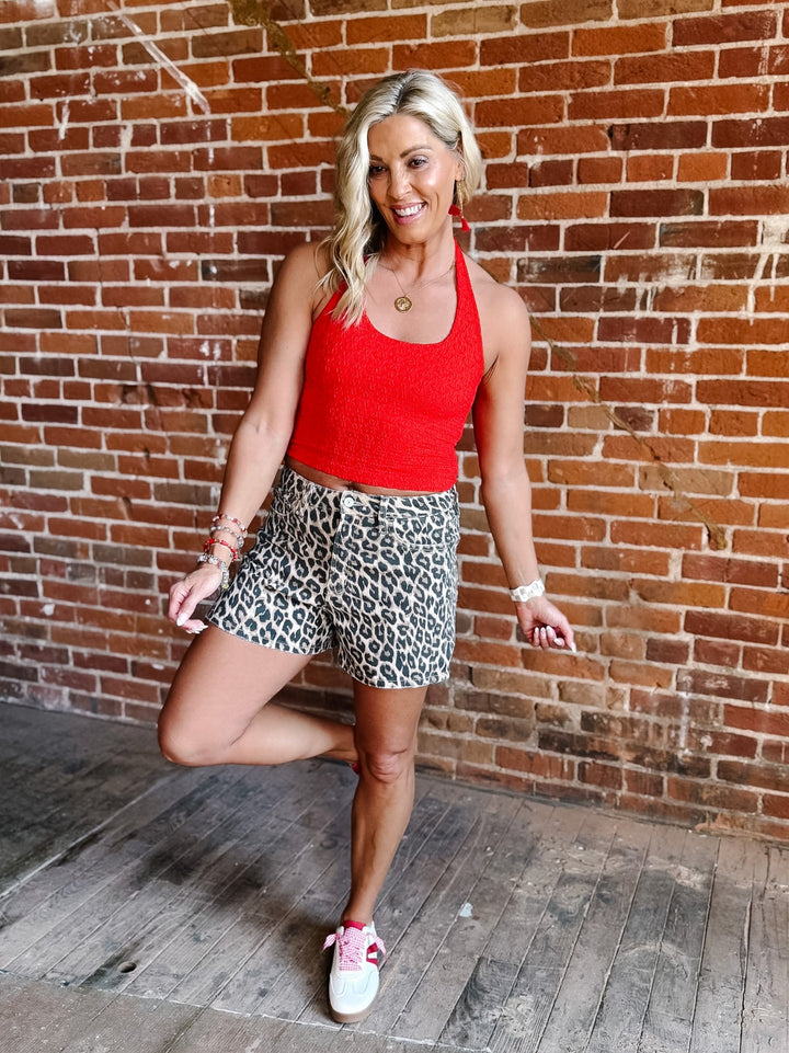 Floral Whisper Halter Tank, Red