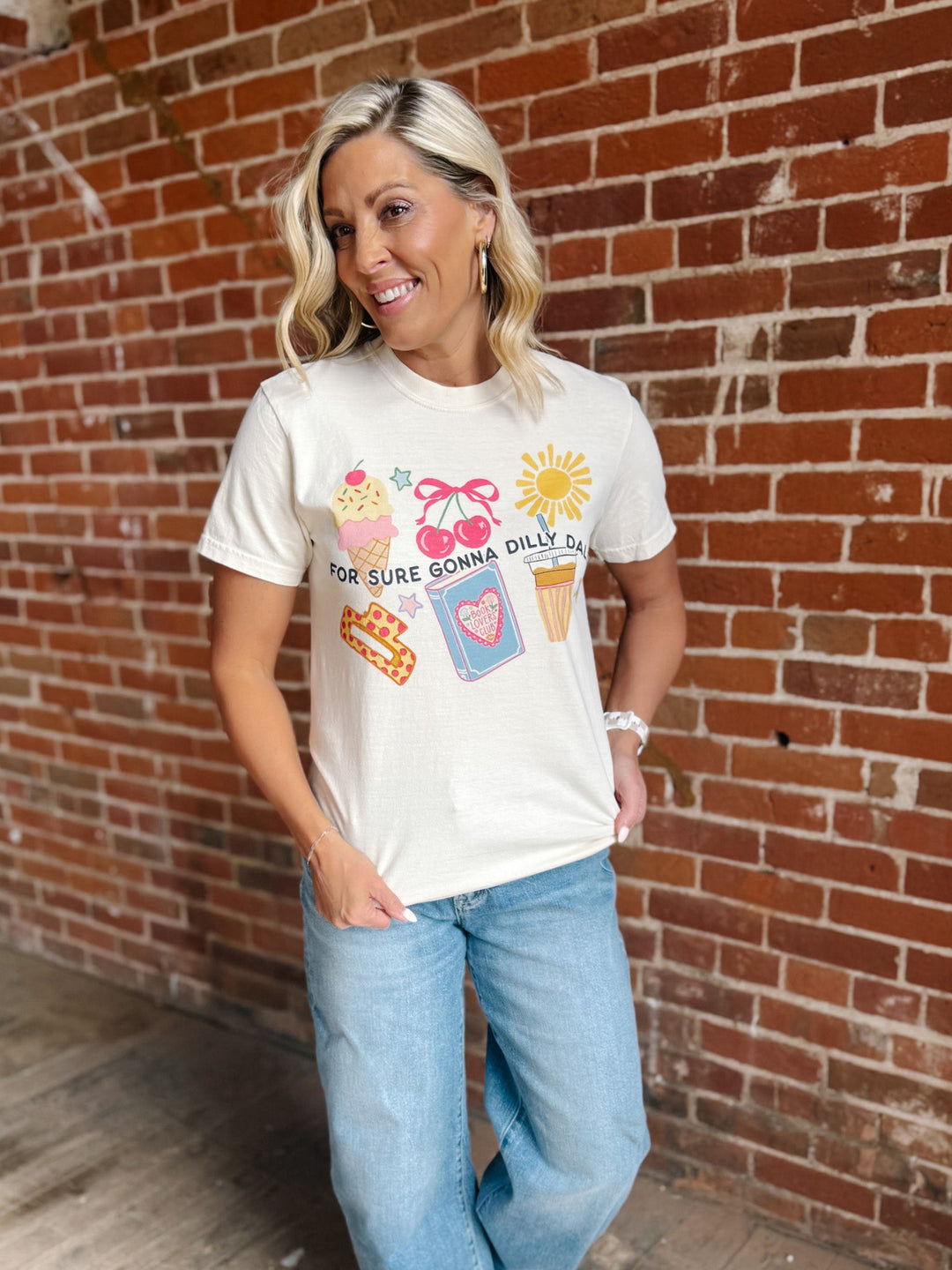 For Sure Gonna Dilly Dally Graphic Tee, Ivory