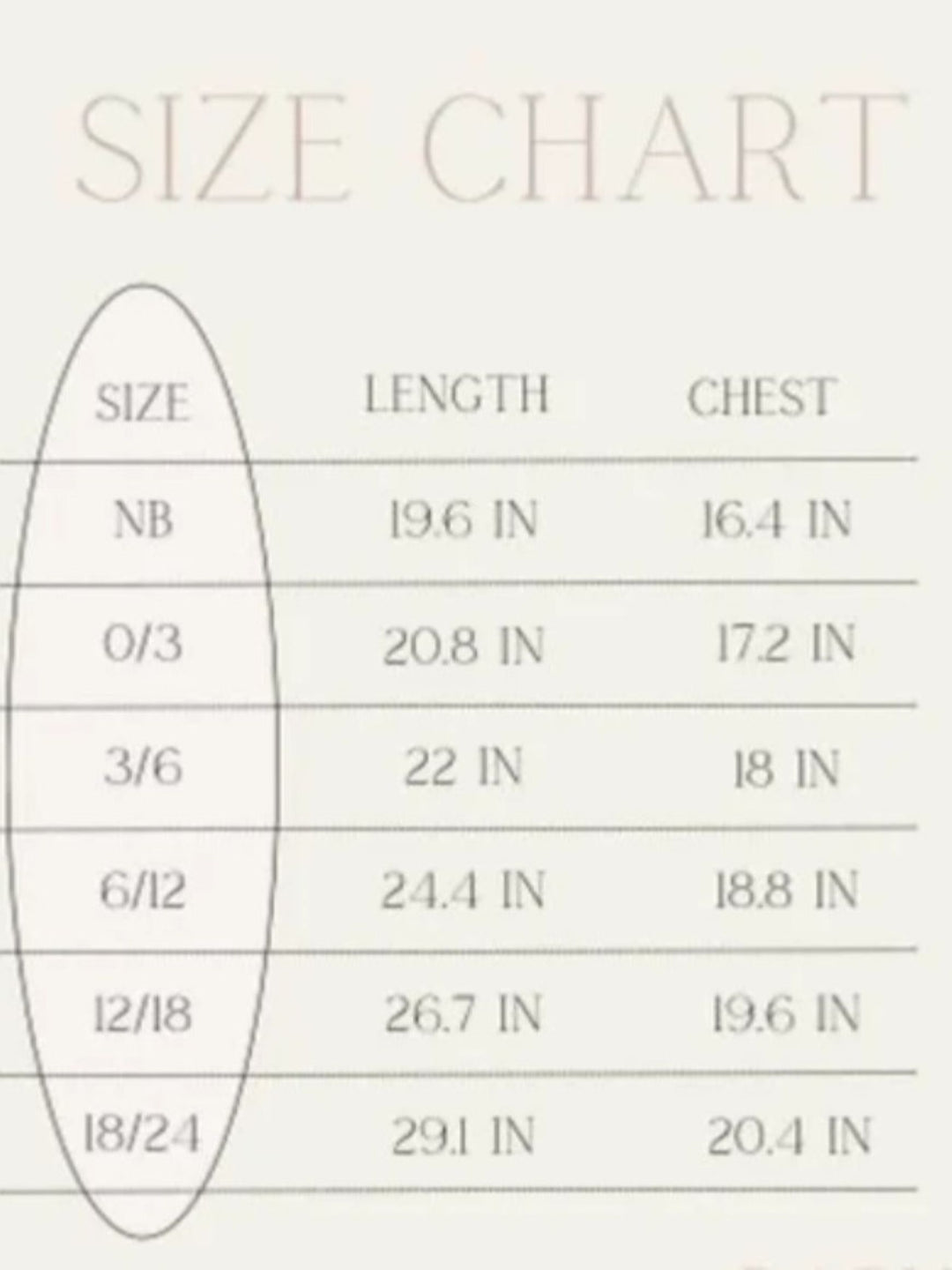 Forever French Baby Size Chart