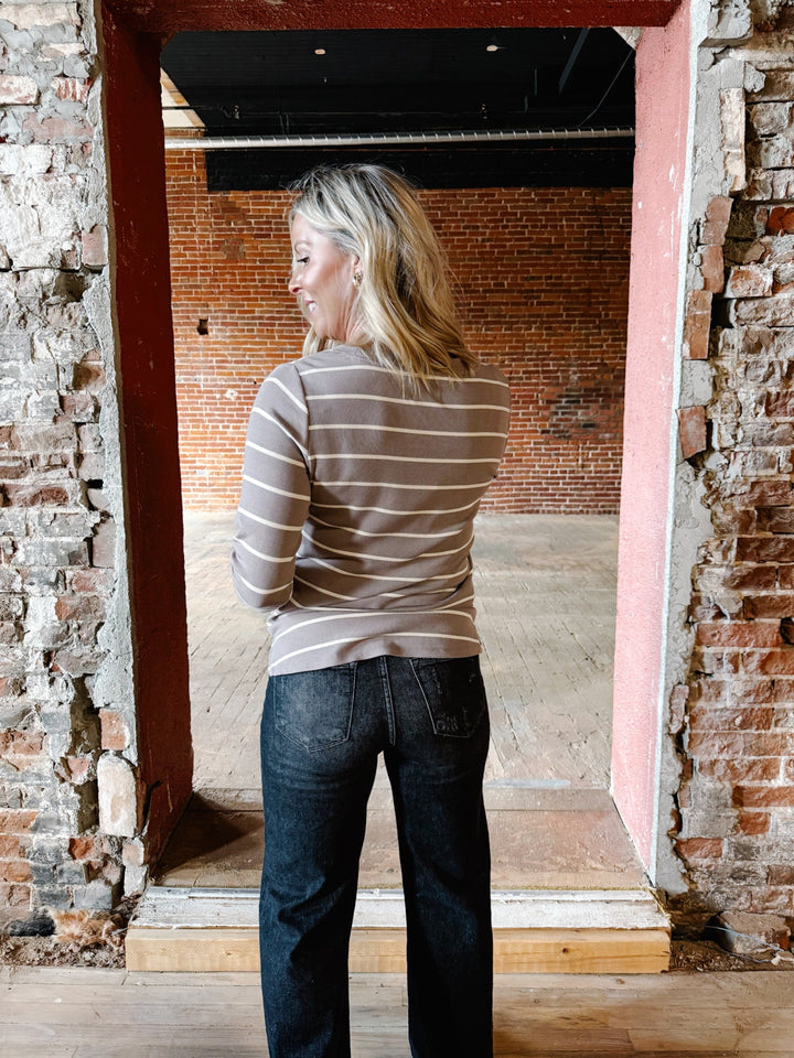 Frankie Long Sleeve Stripe Top, Mink White Swan