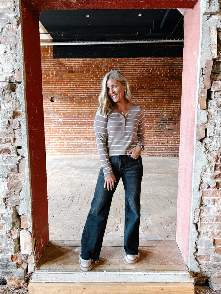 Frankie Long Sleeve Stripe Top, Mink White Swan