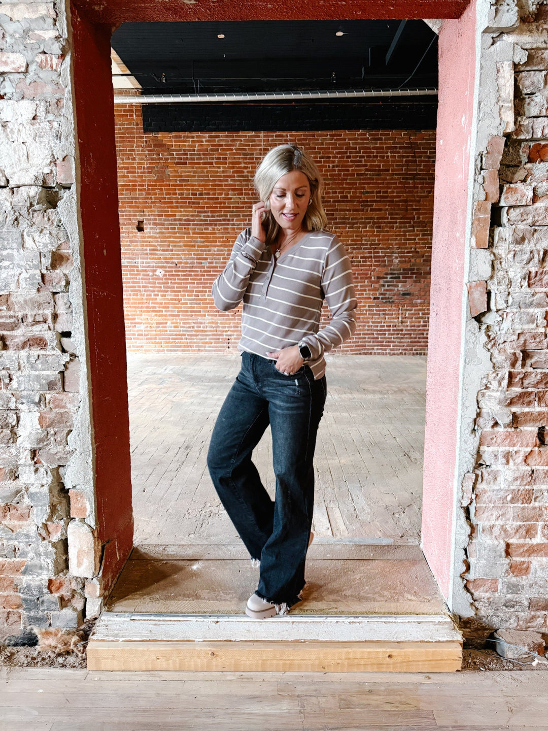 Frankie Long Sleeve Stripe Top, Mink White Swan