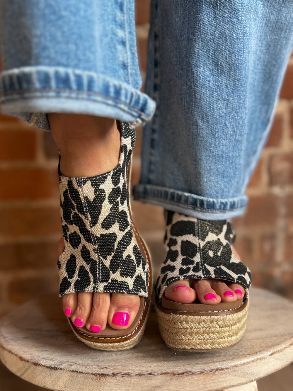 Freddie Wedge Sandal, Black Metallic Leopard