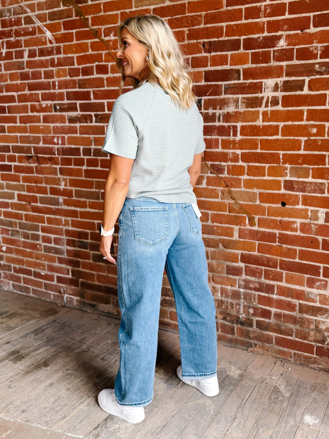 Fresh Air Striped Short Sleeve Top, Sage Green