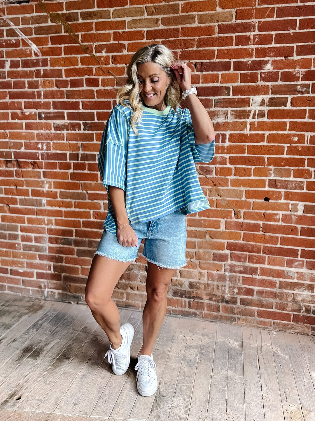 Fresh Feel Striped Top, Dusty BlueMint