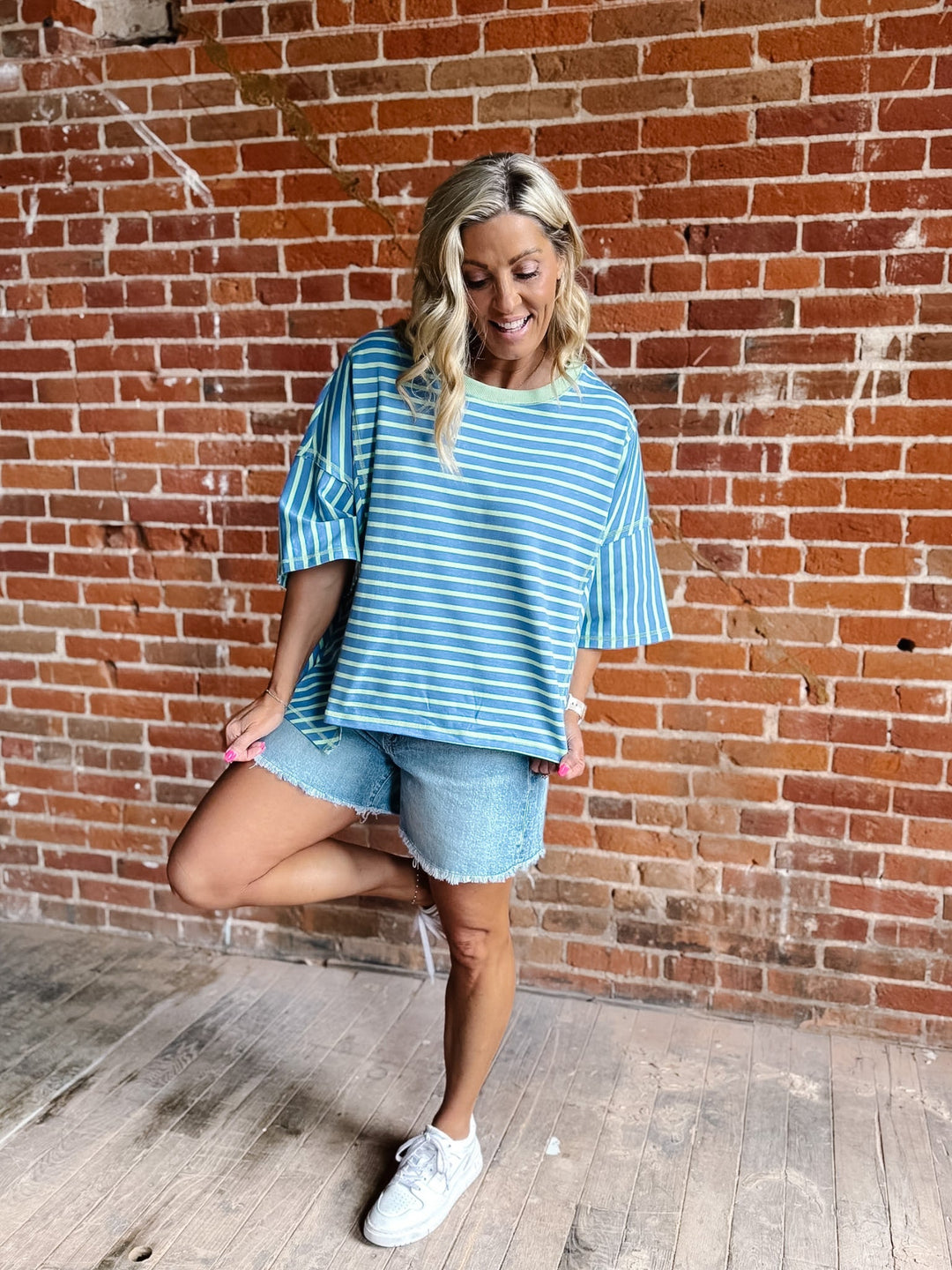 Fresh Feel Striped Top, Dusty BlueMint