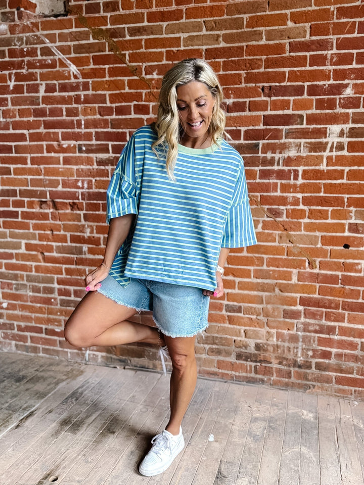 Fresh Feel Striped Top, Dusty BlueMint
