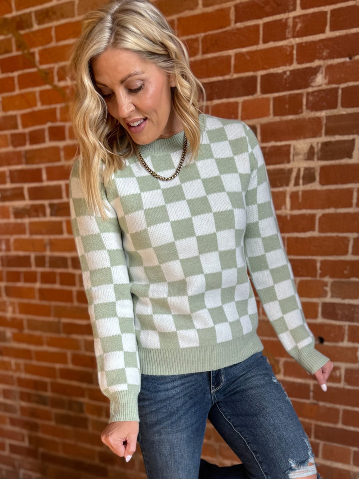Fresh Perspective Checkered Sweater, Sage