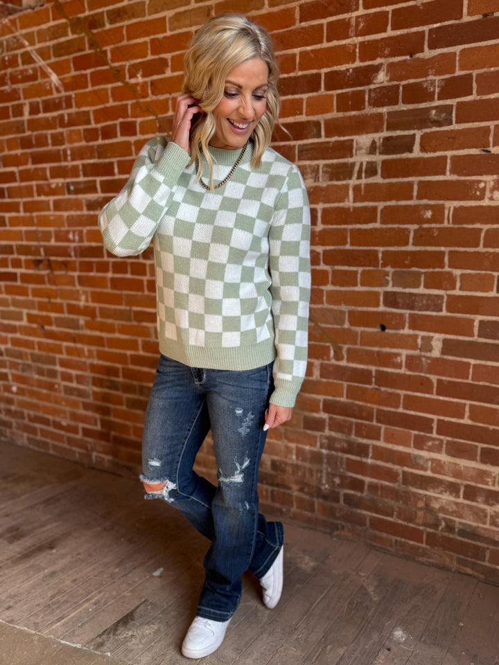Fresh Perspective Checkered Sweater, Sage