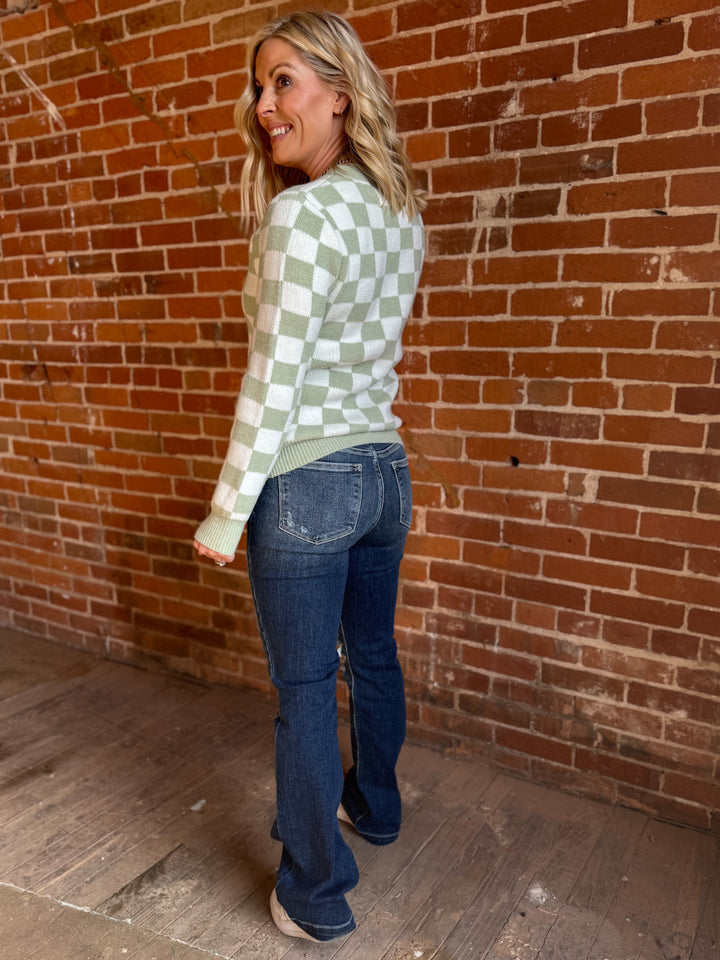 Fresh Perspective Checkered Sweater, Sage