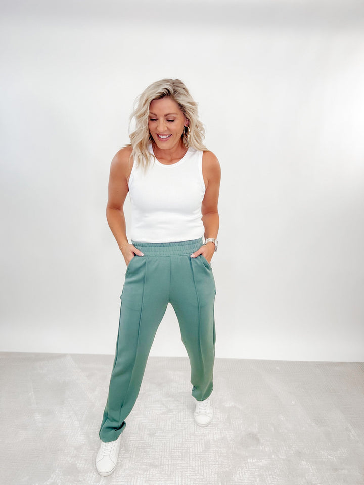 Fresh Start Modal Luxe Pintuck Pants, Sage Leaf