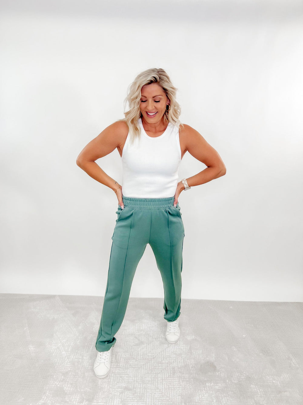 Fresh Start Modal Luxe Pintuck Pants, Sage Leaf