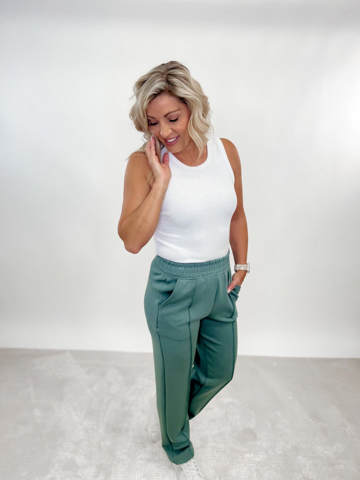 Fresh Start Modal Luxe Pintuck Pants, Sage Leaf