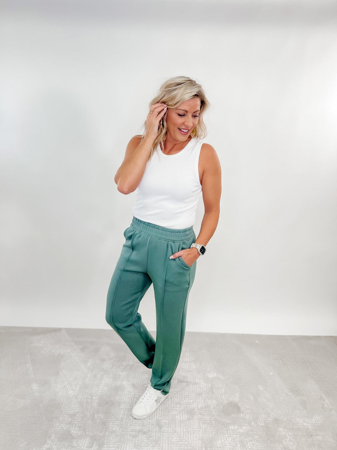 Fresh Start Modal Luxe Pintuck Pants, Sage Leaf