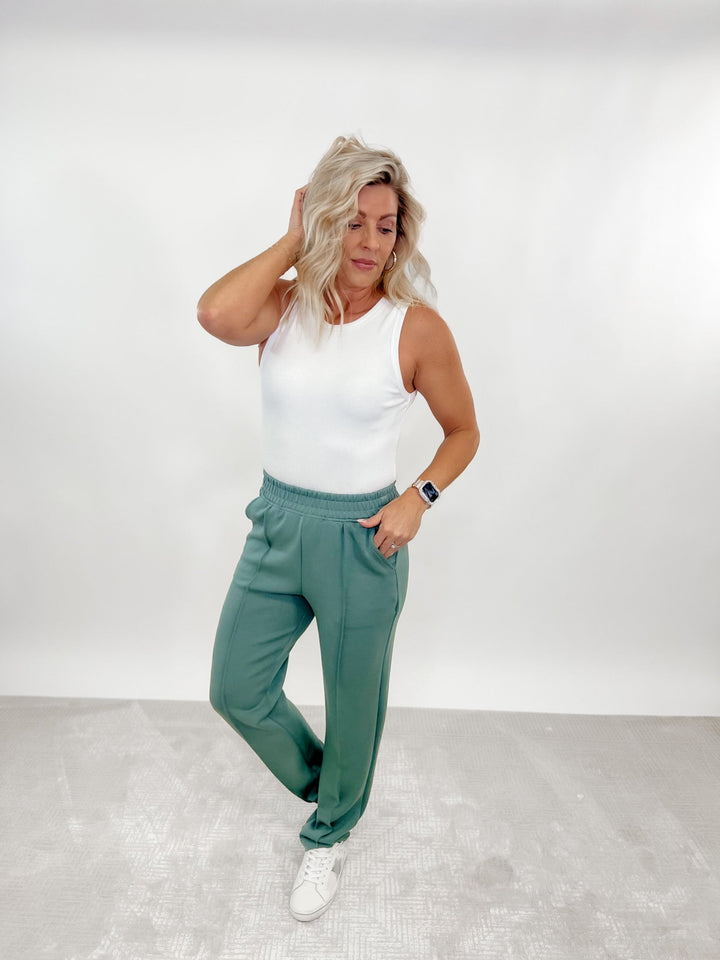 Fresh Start Modal Luxe Pintuck Pants, Sage Leaf