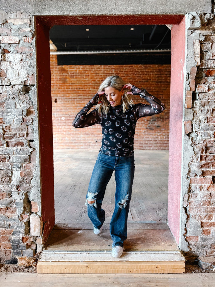 Game Day Glam Mesh Top, Black