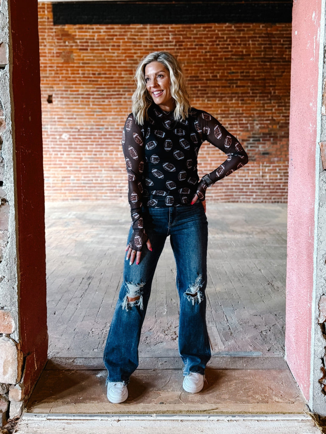 Game Day Glam Mesh Top, Black