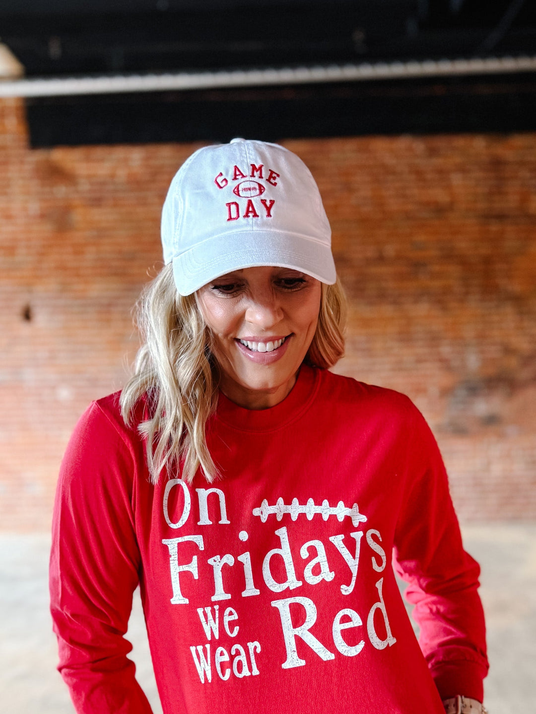 Gameday Football Embroidered Baseball Hat, White