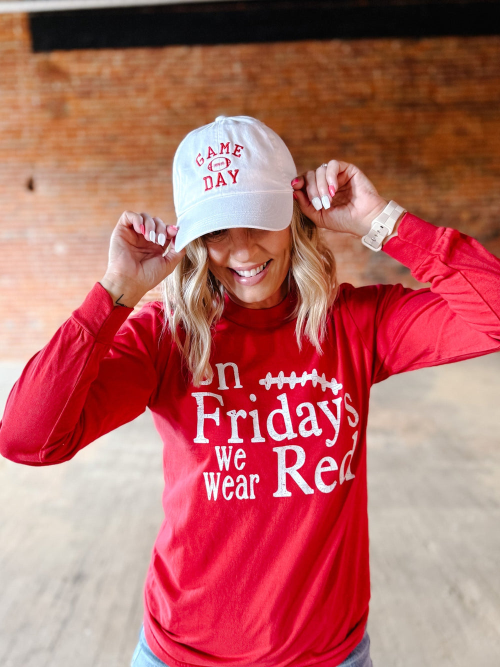 Gameday Football Embroidered Baseball Hat, White