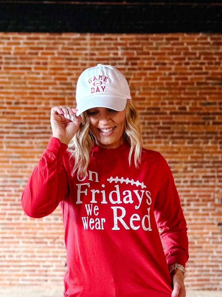 Gameday Football Embroidered Baseball Hat, White