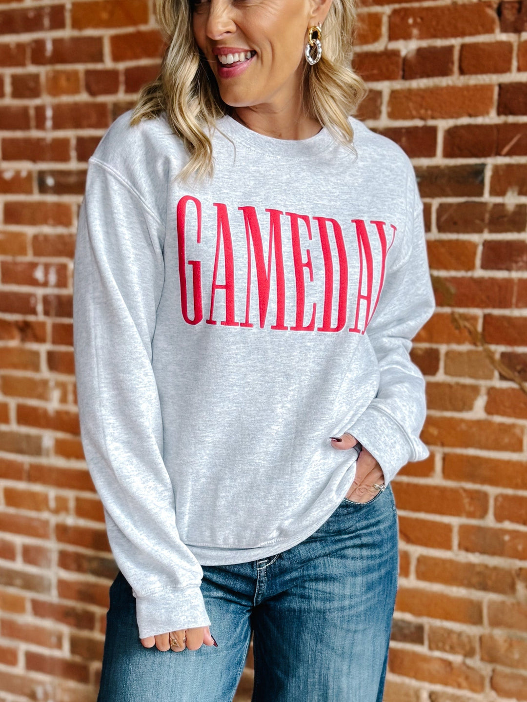 Gameday Red Puff Ink Sweatshirt, Heather Grey