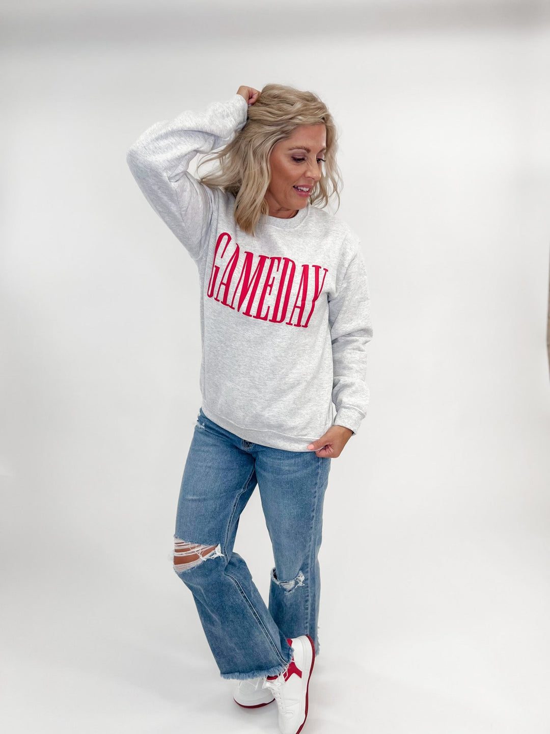 Gameday Red Puff Ink Sweatshirt, Heather Grey