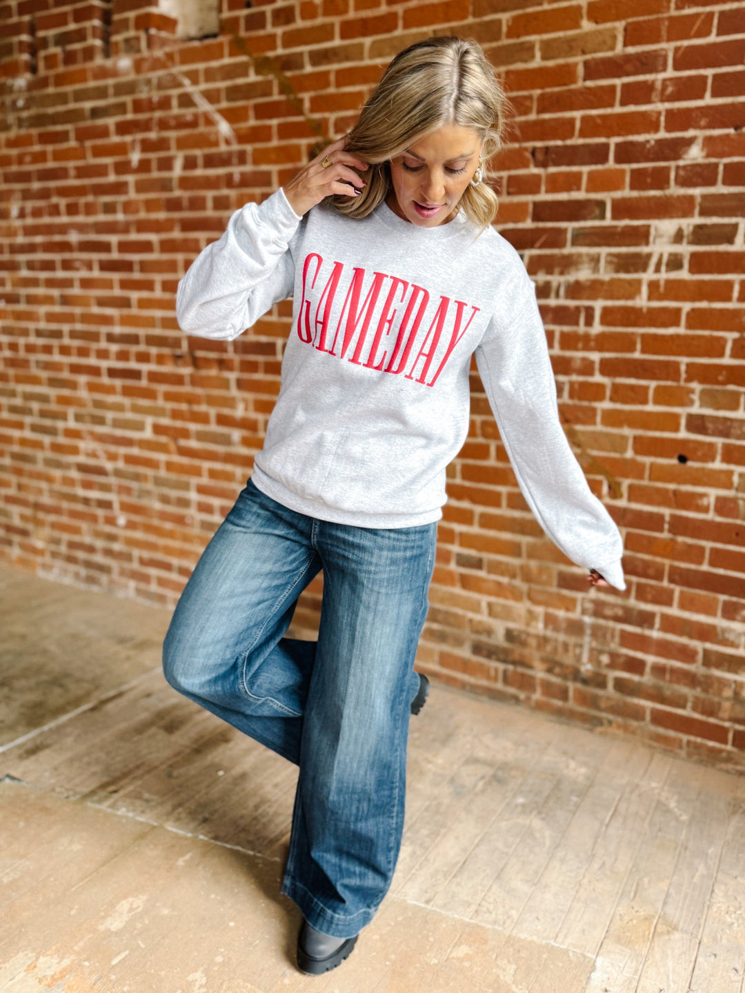 Gameday Red Puff Ink Sweatshirt, Heather Grey