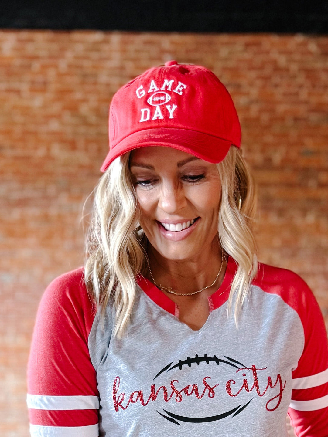 Gameday Football Embroidered Baseball Hat, Red