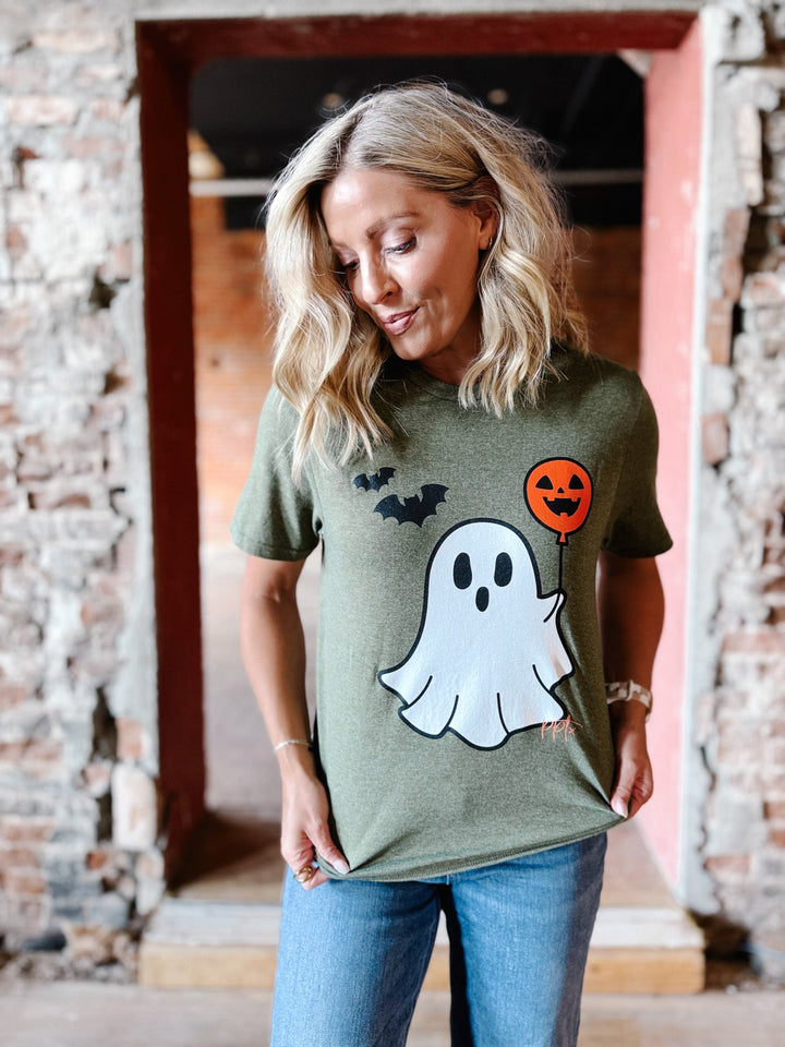 Ghost Balloon Graphic Tee, Olive