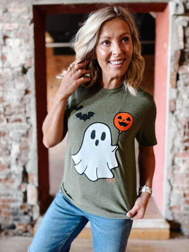 Ghost Balloon Graphic Tee, Olive