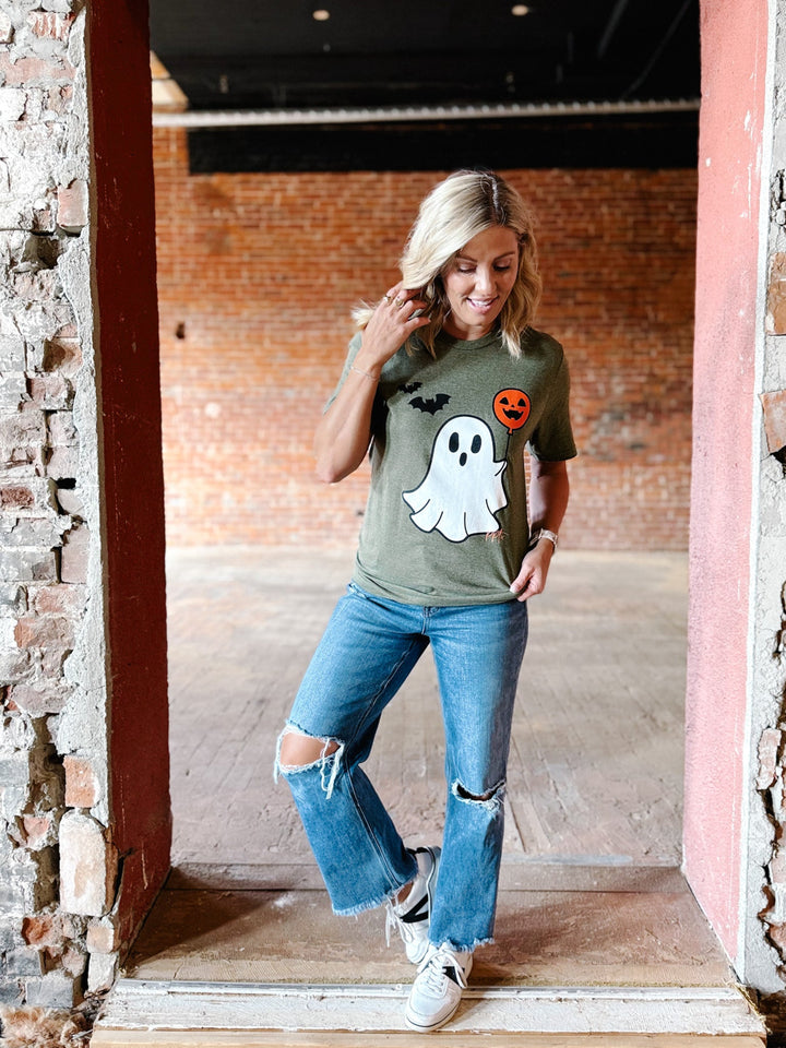 Ghost Balloon Graphic Tee, Olive