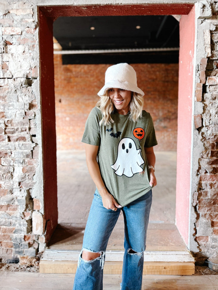 Ghost Balloon Graphic Tee, Olive