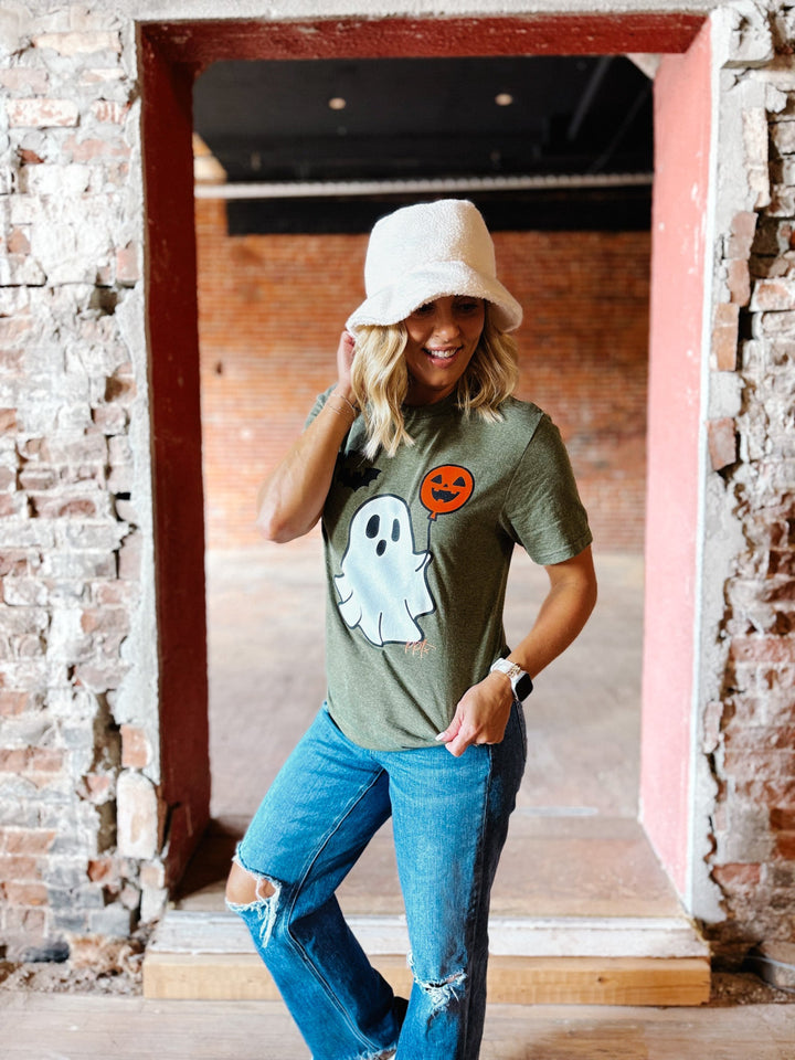 Ghost Balloon Graphic Tee, Olive