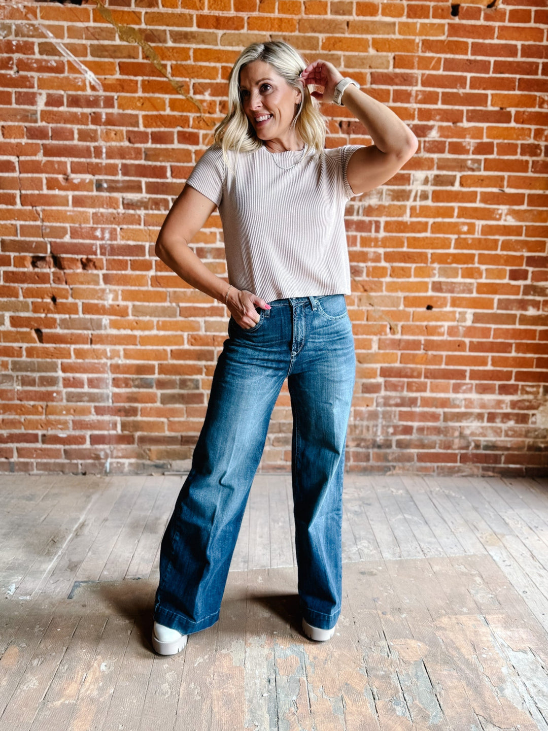 Girl Next Door Cropped Ribbed Tee, Oatmeal