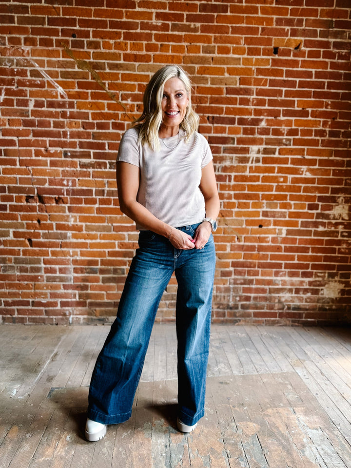 Girl Next Door Cropped Ribbed Tee, Oatmeal