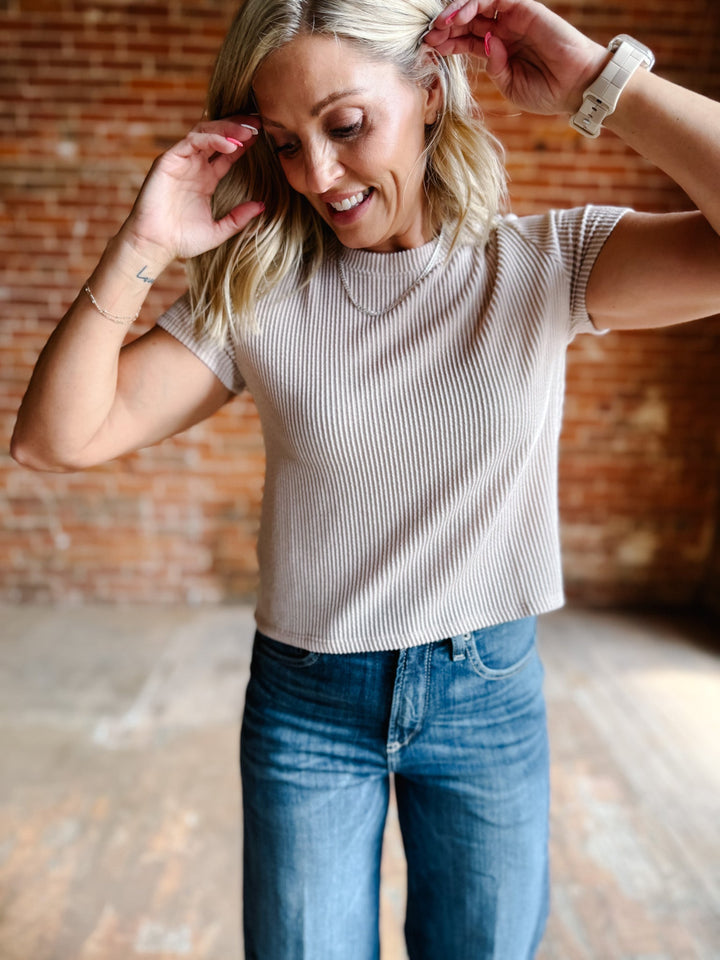 Girl Next Door Cropped Ribbed Tee, Oatmeal