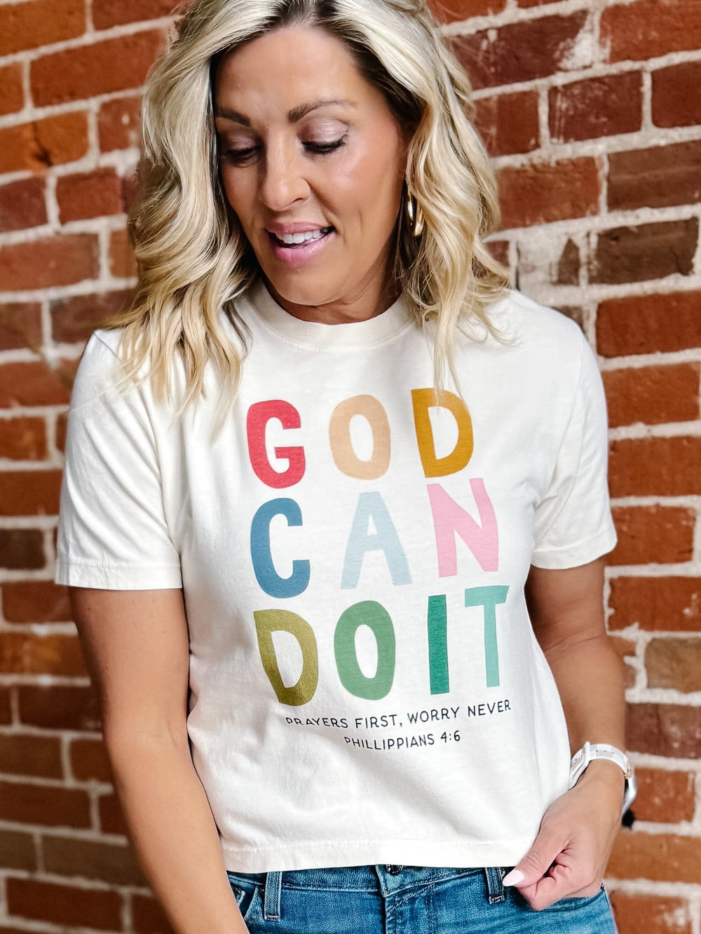 God Can Do It Cropped Graphic Tee, Ivory