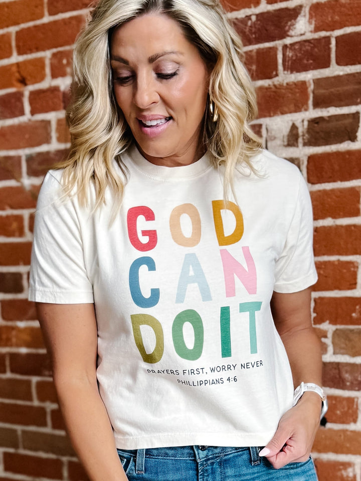 God Can Do It Cropped Graphic Tee, Ivory