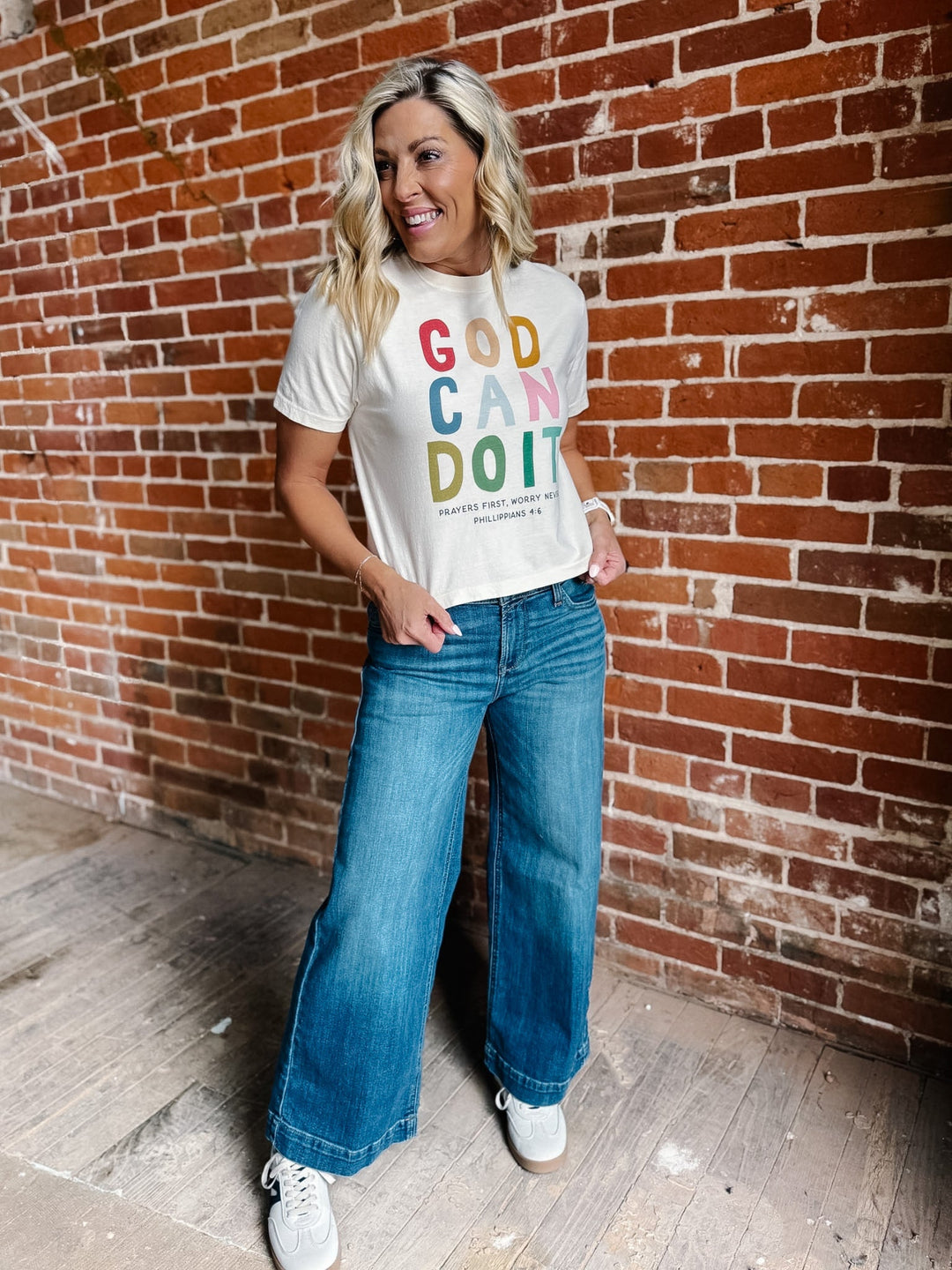 God Can Do It Cropped Graphic Tee, Ivory
