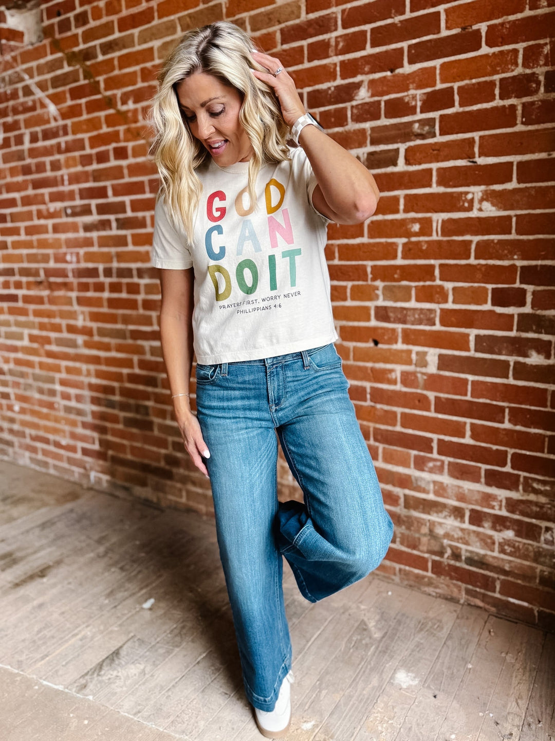 God Can Do It Cropped Graphic Tee, Ivory