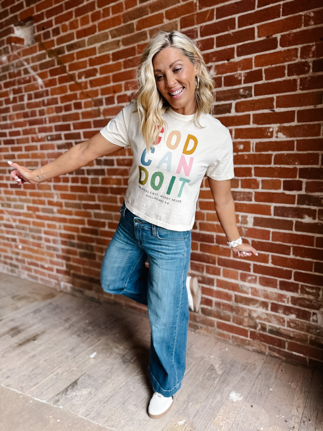 God Can Do It Cropped Graphic Tee, Ivory