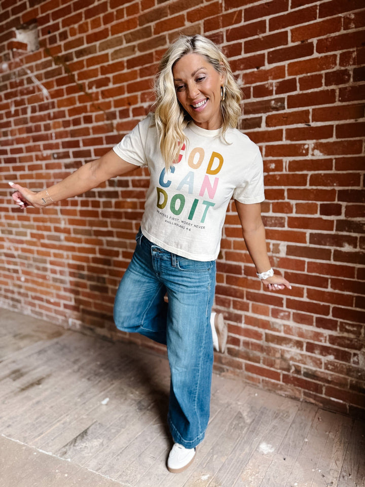 God Can Do It Cropped Graphic Tee, Ivory